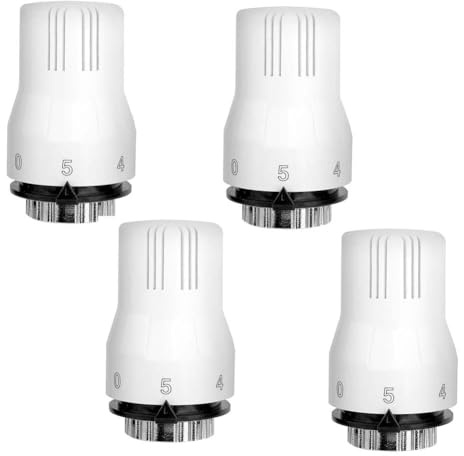S SIENOC Thermostatkopf 4 Stück Thermostat für Badheizkörper Ventil-Aufsatz M30x1.5 H-Ventil Anschlussgarnitur Mittelanschluss/Radiator Valves Thermostat Für Badheizkörper Weiß