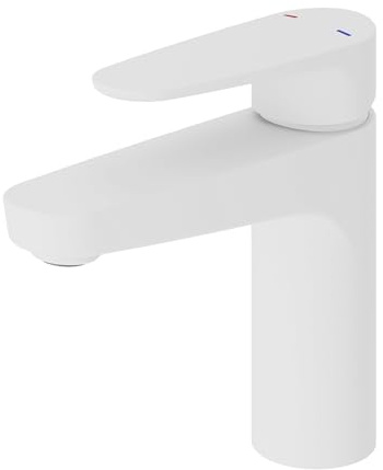 GoodHome Cavally M – Mitigeur de lavabo blanc mat, montage sur plan 1 trou.