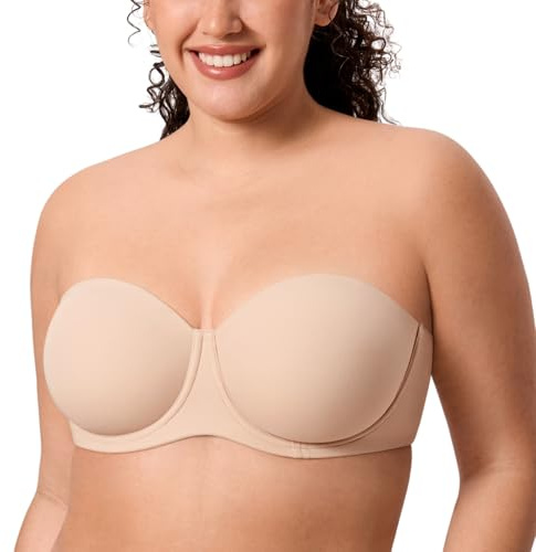 DELIMIRA Women's Inbarely Lift Strapless Bra Plus Size Full Coverage Unlined Underwire Seamless Bras Beige 38DD