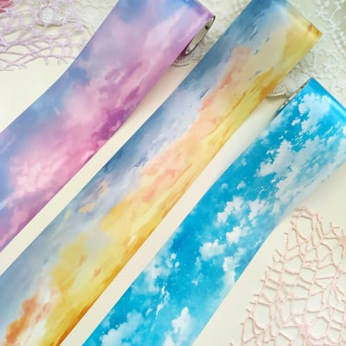 Arpaper Scrapbook Zubehör Stickers 3 Rolls PET Washi Tape,Scrapbook Wolken Thema Für DIY Bullet Journals,Fotoalbum Und Scrapbooking(Wolken 2)