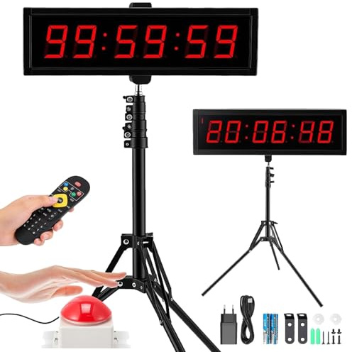 Temporizador Cuenta Regresiva, Cronómetro Digital 2,3 Pulgadas Y 6 Dígitos para Competiciones Y Juegos Temporizador Gimnasio con Trípode Cronómetro Deportivo con Control Remoto 12/24H (Conectar)