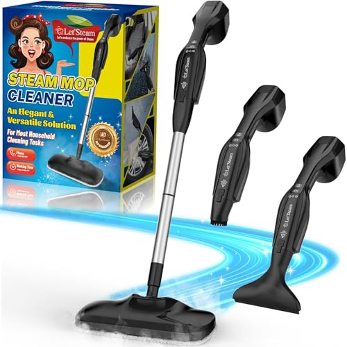Fastest Heating Steam Mop with Handheld Steam Cleaner, 250ML Powerful Floor Steamer for Cleaning Hardwood, Laminate Floor, Wall, Glass and Grout, 17 Multi-purpose Accessories & Washable Pads