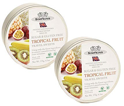 Simpkins Sugar Free Tropical Fruit Travel Sweets 175g (2 Pack)