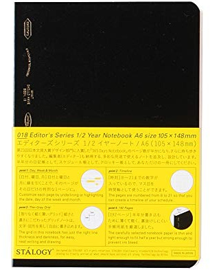 Nitoms S4115 STALOGY Notizbuch, A6, kariert, 1/2 Ohr, schwarz