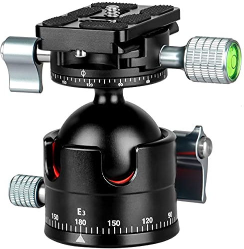 Koolehaoda Panorama Kugelkopf, Φ45 mm Kugeldurchmesser Doppel Panorama Stativkopf 360° drehbar mit 1/4 Schraube Schnellwechselplatte für Stativ, DSLR, Camcorder, Max. Belastung 20kg - E3H2