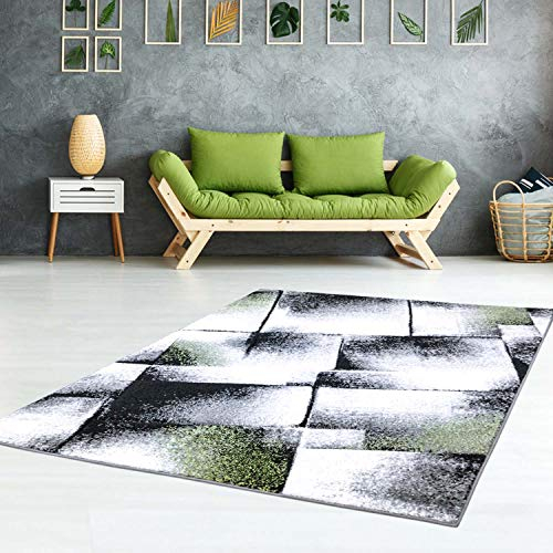 Teppich Modern Moda Flachflor Kurzflor Konturenschnitt Handcarving Meliert für Wohnzimmer; Größe: 200x290 cm, moda-110-green-200x290, grün, grau