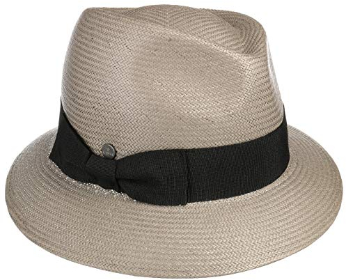 LIERYS Lesina Damen Strohhut - Sommerhut mit Ripsbandschleife - Made in Italy - Sonnenhut mit asymmetrischer Krempe - Frühjahr/Sommer grau One Size