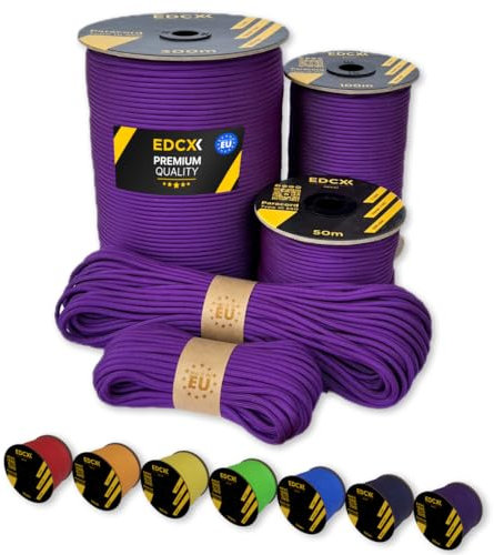 EdcX Paracord 4mm, 35+ Solid Colors (10m, 15m, 30m, 50m, 100m, 300m) | Ideal for Crafting, DIY, Camping, Survival, Outdoor | 100% Nylon Rope 4mm | Tactical Cord 550 Type III (Purple, 30 m)