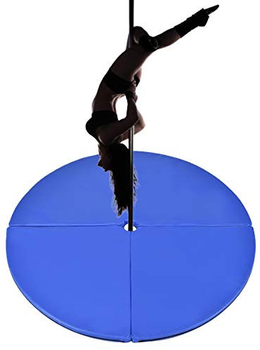 GOPLUS Tapis de Pole Dance, Tapis de Protection en PVC avec 4 Morceaux Pliables Rond, Diamètre 150 CM Epaisseur 5 CM (Bleu)
