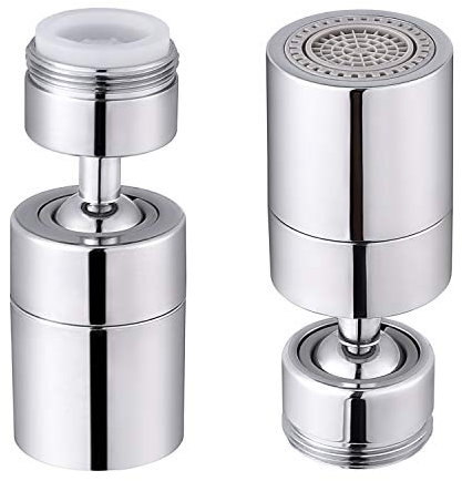 SAMODRA Wasserhahn Luftsprudler Doppelte Messing-Drehkugel 80° großer Winkel einstellbar 2 Sprühfunktion Einen Sanften Strahl und Einen Starkstrahl Wasserhahn Belüfter Ersatz Chrom - 1.8GPM / M24