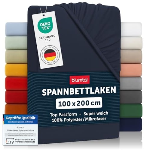 Blumtal® 2er Set Spannbettlaken 100x200x30cm aus Microfaser - Oekotex zertifiziertes Bettlaken Spannbettlaken in Dark Ocean Blue - Blau