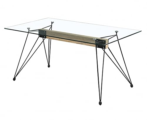 Mobelcenter - Mesa Cristal Spyder - Mesa Cristal Madera y Acero Negro - Mesa Cristal 140 x 90 cm - Mesa Cristal diseño Industrial - 1167