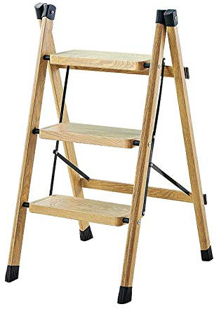 MYAOU Escalera de Madera Escalera pequeña de 3 escalones Taburete Ligero Plegable con Alfombrilla Antideslizante para Cocina Escaleras de Biblioteca Banco de Zapatos Estante de Almacenamiento