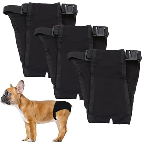 LeerKing 3 Packs of Washable Female Heated Menstrual Dog Panties Protective Diaper Physiological Periods with 9 Sanitary Napkins, Black XXXL