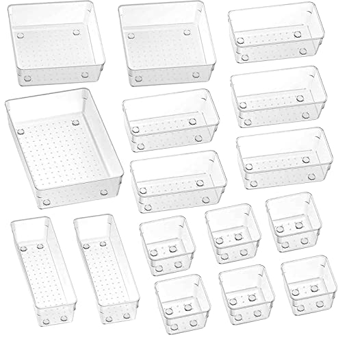 16 Stücke Schubladen Ordnungssystem, 5 Größen Aufbewahrungsboxen, Getrennte , Make-up Organizer, Klarer Kunststoff Container für Küche Büro Schminktisch Badezimmer Kosmetik
