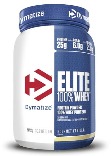 Dymatize Elite 100% Whey Gourmet Vanilla 942g - High Protein Low Sugar Pulver + Whey Protein und BCAAs