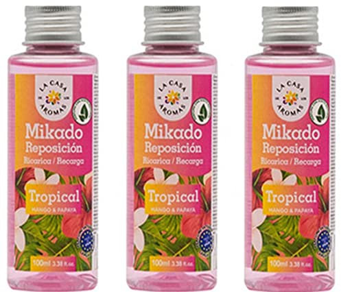 Aromas Mikado Reposición Con Varillas (Tropical Mango Papaya, 3 * 100ml)