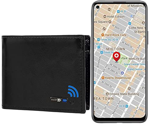 Smart Wallet Anti-perte GPS Enregistrement de position à deux volets Cuir de vache Localisateur de portefeuille pour homme