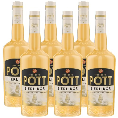 POTT Eierlikör (6x07l) 16% vol inkl. 2 Gläser GRATIS - Mit echtem Übersee Rum - Weich, aromatisch, mit feiner Vanillenote, zum Backen, für sahnige Cocktails oder pur genießen, laktosefrei