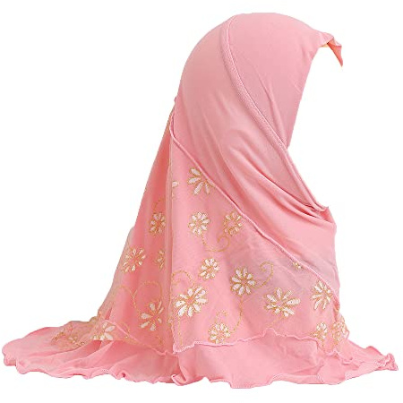 JDYaoYing Muslimischer Turban für Kinder, Hijab, islamische Mädchen, arabische Mütze, einteiliger Schal für Kinder von 2–6 Jahren, rose, Einheitsgröße