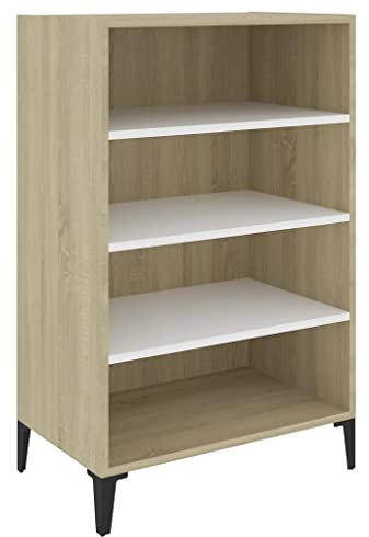 vidaXL Sideboard Bücherregal Standregal Beistellschrank Regal Bücherschrank Schrank Highboard Kommode Anrichte Weiß Sonoma-Eiche 57x35x90cm Holzwerkstoff