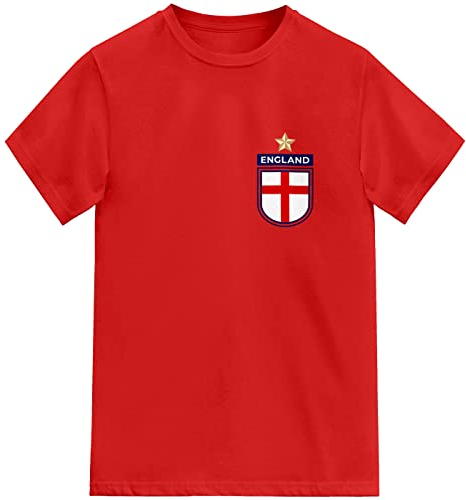 Kids England Football Tshirt Cup Team Game Shield Design (Red, 14-15 Years)