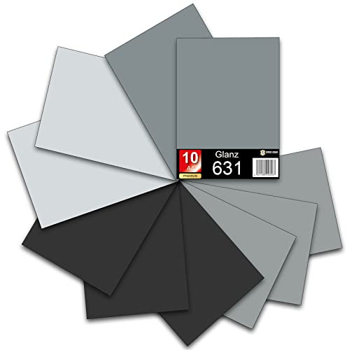 Din A4 Bögen je 29,7x21cm 621/631 Selbstklebende Plotterfolie im Set Folie Vinyl Folie zum Plotten DIY Bastelfolie Sticker Beschriftungen Aufkleber (Grautöne matt, 10er Set)
