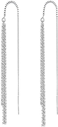Orecchini pendenti a catena, lunghi da donna, in argento 925, filo, orecchini pendenti da donna, 5,4 cm, 5.4cm, Argento sterling, zirconia cubica