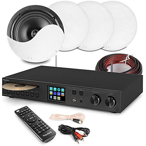 Audizio 4x NCSS5 5 Ceiling Speaker System Package with Brescia WiFi Bluetooth Amplifier, Spotify Connect, DAB+ Internet Radio, CD Stereo Home Audio Kit for Kitchen Living Room Bedroom