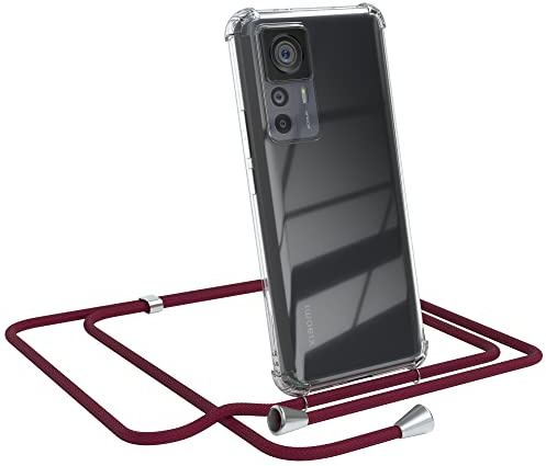 EAZY CASE - Handykette kompatibel mit Xiaomi 12T / 12T Pro Handyhülle mit Umhängeband, Handykordel mit Schutzhülle, Silikonhülle, Hülle mit Band, Stylische Kette für Smartphone, Burgunder Rot
