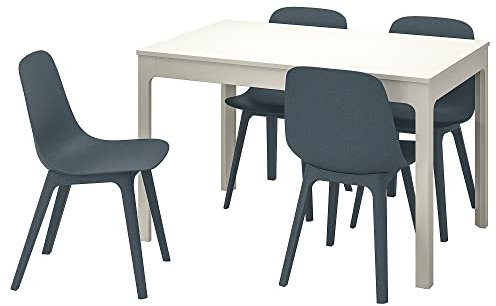 Ikea ODGER/EKEDALEN Tisch und 4 Stühle, 120/180 cm, weiß/blau