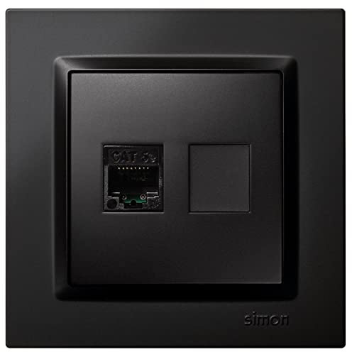SIMON - Toma RJ45 Cat 5e, Enchufe de Empotrar, Conector de Cable Ethernet, Enchufe de Parerd Empotrable, Serie Simon 10, Fácil de Instalar, Incluye Marco, Tapa y Mecanismo, Color Negro