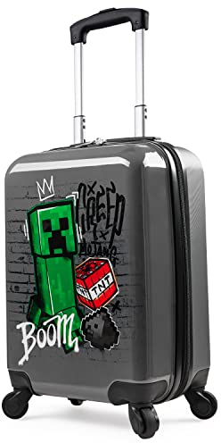 MINECRAFT Valigia Bambino Creeper Trolley Bambino Rigido 4 Ruote Valigia per Bambini da Viaggio Regali per Gamer (S(L49cm x W33, 30L), Grigio)