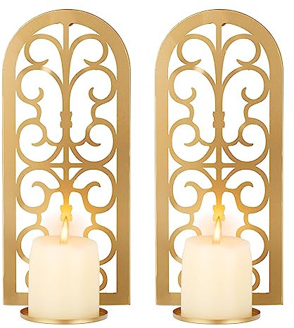 Sziqiqi Gold Kerzenhalter für Wand - Wandkerzenhalter Metall Wanddeko Wandhalter Kerzen Wandhalterung Vintage Wand Kerzenleuchter Kerzenwandhalter für Wohnzimmer Schlafzimmer Kamin Badezimmer