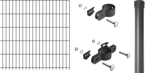 Alberts 680008 Einstab-Gittermatten-Set | Garden Typ 8/6/4 | verschiedene Längen und Höhen - wahlweise in verschiedenen Farben | anthrazit | 2000 x 1500 mm | Zaunlänge: 18 m