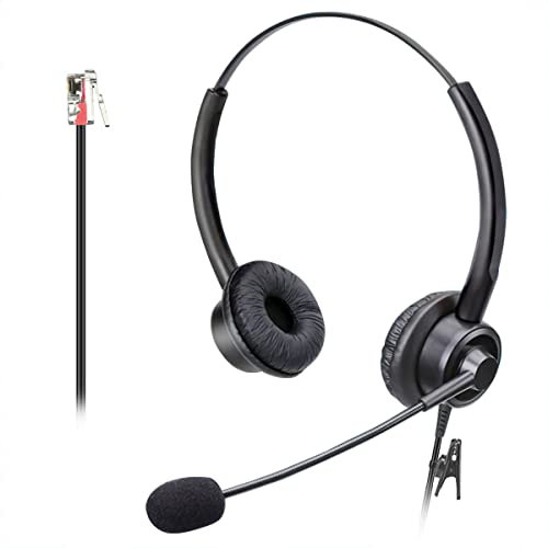 RJ9 Phone Headset for Office Phones with Noise Cancelling Microphone, Binaural Telephone Headsets Compatible with Cisco 8841 8845 8851 8865 6945 7811 7821 7940 7841 7861 7945 7965 VOIP Phone
