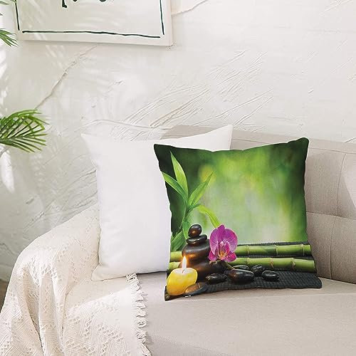 Kissenbezug Polyester Zierkissenbezug,Spa Orchidee Bambus Stiele Chakra Steine Japanische Alternative mit Feng Shui Element,Dekorativen Kissenhüllen Weiches Kissen für Sofa Couch Schlafzimmer 50x50 cm