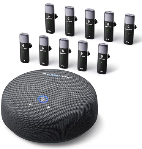 ZHUOSHENG Haut-Parleur de conférence et Microphone, Haut-Parleur USB avec 10 micros, Micro à 360° et réduction du Bruit, Microphone omnidirectionnel Portable pour 10 Personnes Compatible avec Les