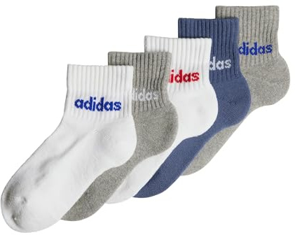 adidas Unisex Kids Kids Linear Ankle Socken, 5 Paar White/Medium Grey Heather/Preloved Ink 28-30