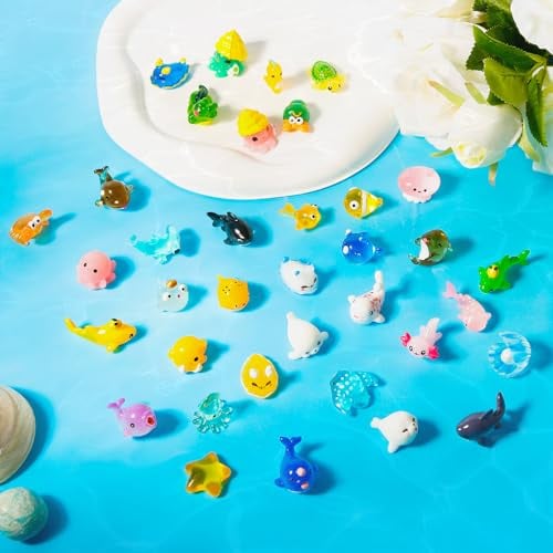 XIHIRCD 36St Mini Figuren Ozean, Harz Ozean Tiere Figuren Axolotl Figur Mini Miniatur Meerestiere für Puppenhaus Gartendekoration DIY Kunsthandwerk Zubehör