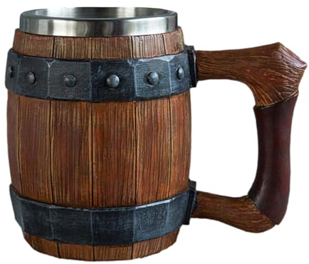 Boccale Di Birra, Boccale Di Birra Di Grande Capacità Fatto A Mano In Acciaio Inossidabile Finto Legno, Boccale Di Birra Creativo In Resina Con Botte Di Legno Adatto Per Uomini, All'aperto, Feste