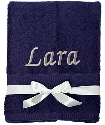 KIDDI-MEDIA Handtuch mit personalisierter Bestickung wie z.B. Name/Verschiedene Größen und Farben | 500 g/m² | 100% Baumwolle Frottier (50 x 100 cm, Navy)