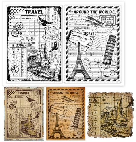 GLOBLELAND Vintage Reisetickets Transparente Stempel Für DIY Scrapbooking Reisepostkarten Silikon Stempelsiegel Transparente Stempel Für Karten Fotoalbum Tagebuch 6.3x4.33 Zoll