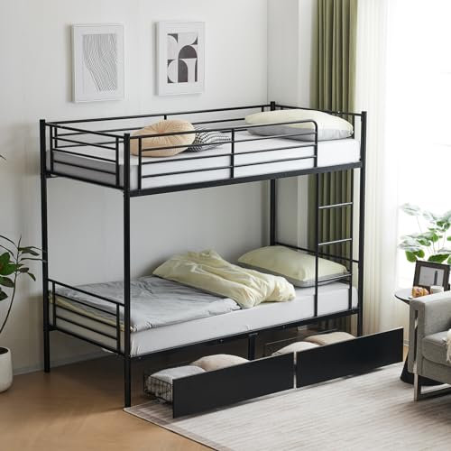 GIVOKE Twin Over Twin Bunk Bed with 2 Underbed Storage Drawer, Modern Twin Sleeper, Frame Only