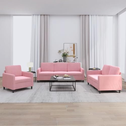 SKM Set di Divani 3 pz Rosa in Velluto Mobili, Divani (64,3KG)