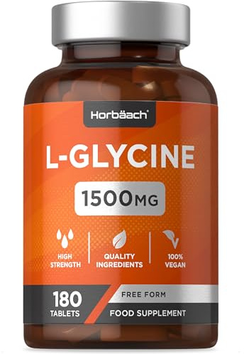 L-Glycin 1500mg | 180 Vegane Tabletten | Aminosäure Glycine | Hohe Konzentration pro Tablette | by Horbaach