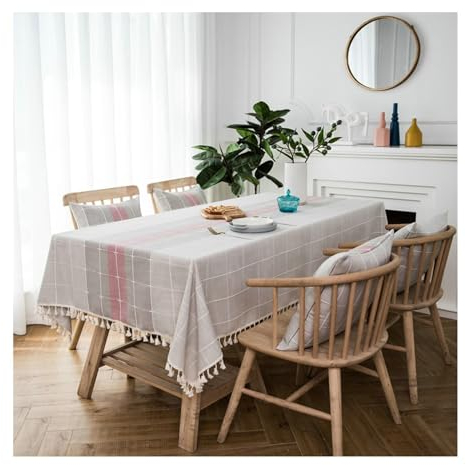 BCughia Tischdecke 120x120 Rosa, Tischdecke Fleckenabweisend Quadratisch Polyester Plaid mit Quasten Tischdecke für Küchentisch
