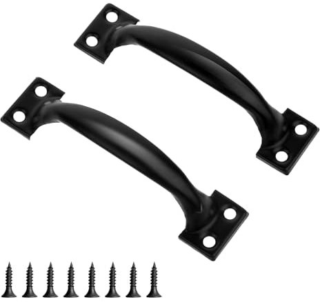 Sliverdew Schwarze Türgriffe Vintage Schubladengriffe 10 cm Schranktürgriffe Möbelgriffe mit Schrauben Scheunentorgriffe Edelstahl Bogengriffe Türbeschläge für Kommoden Holzzäune, 2 Stück