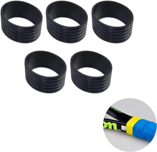 Gowxs 5 x schwarze Tennisschlägergriffe, Gummiring, dehnbar, Tennisschlägergriffe, Schlägerzubehör