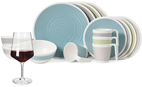 Melamin Camping Geschirr Set 4 Personen Harmonie 16 Teilig + 4 Milano Gläser Rot Weingläser Tafelgeschirr Picknick BBQ Kochgeschirr